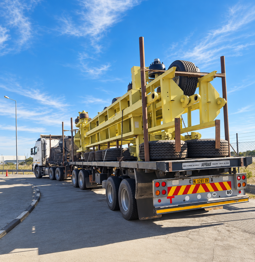 Specialised industrial cargo secured on a freight trailer